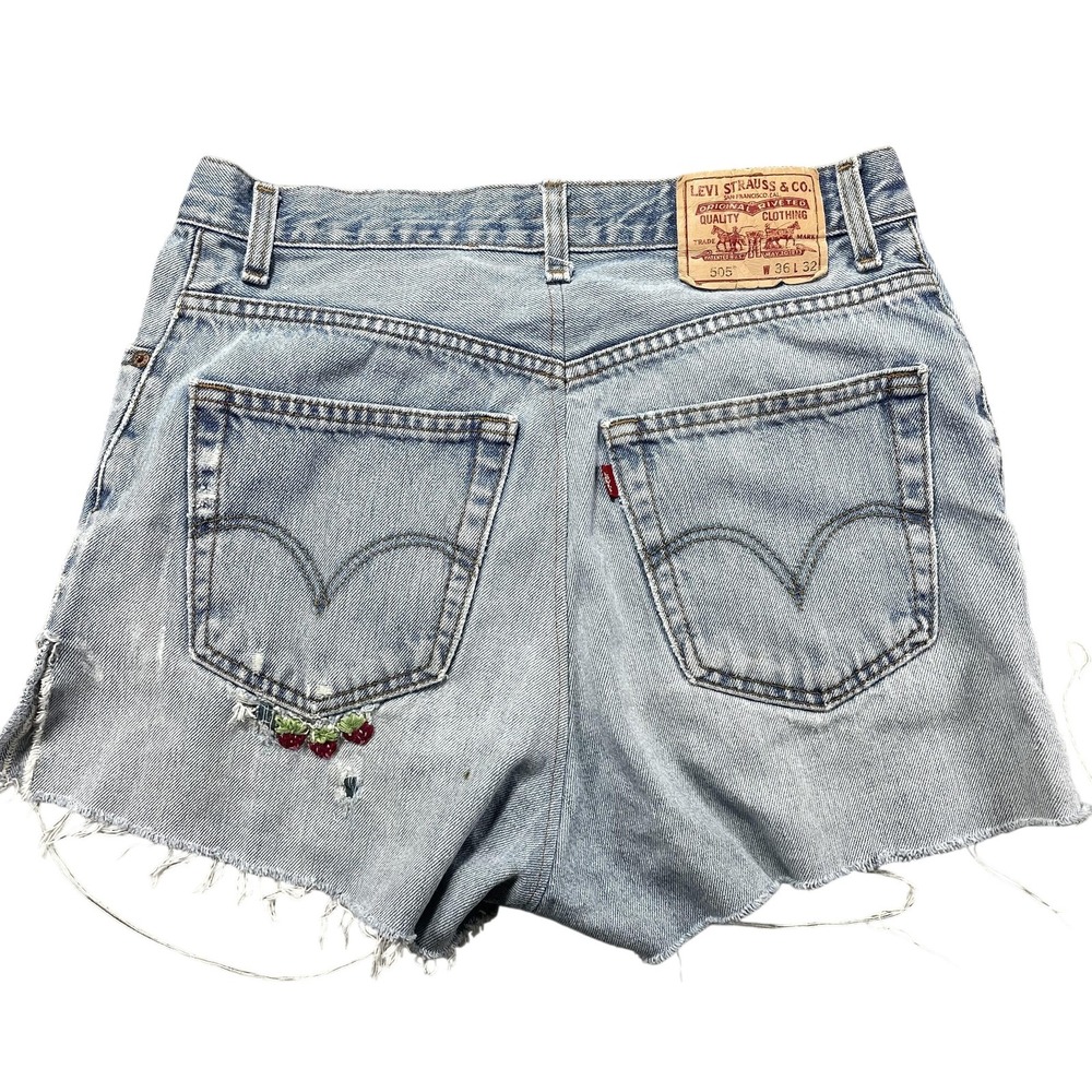 Vintage Levis 505 Cutoff Shorts Women 36 Blue Denim Bermuda 3" Inseam Distressed
